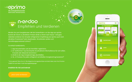 Studentenjob: Homepage-Ansicht der nerdoo-App - Empfehlen und Verdienen