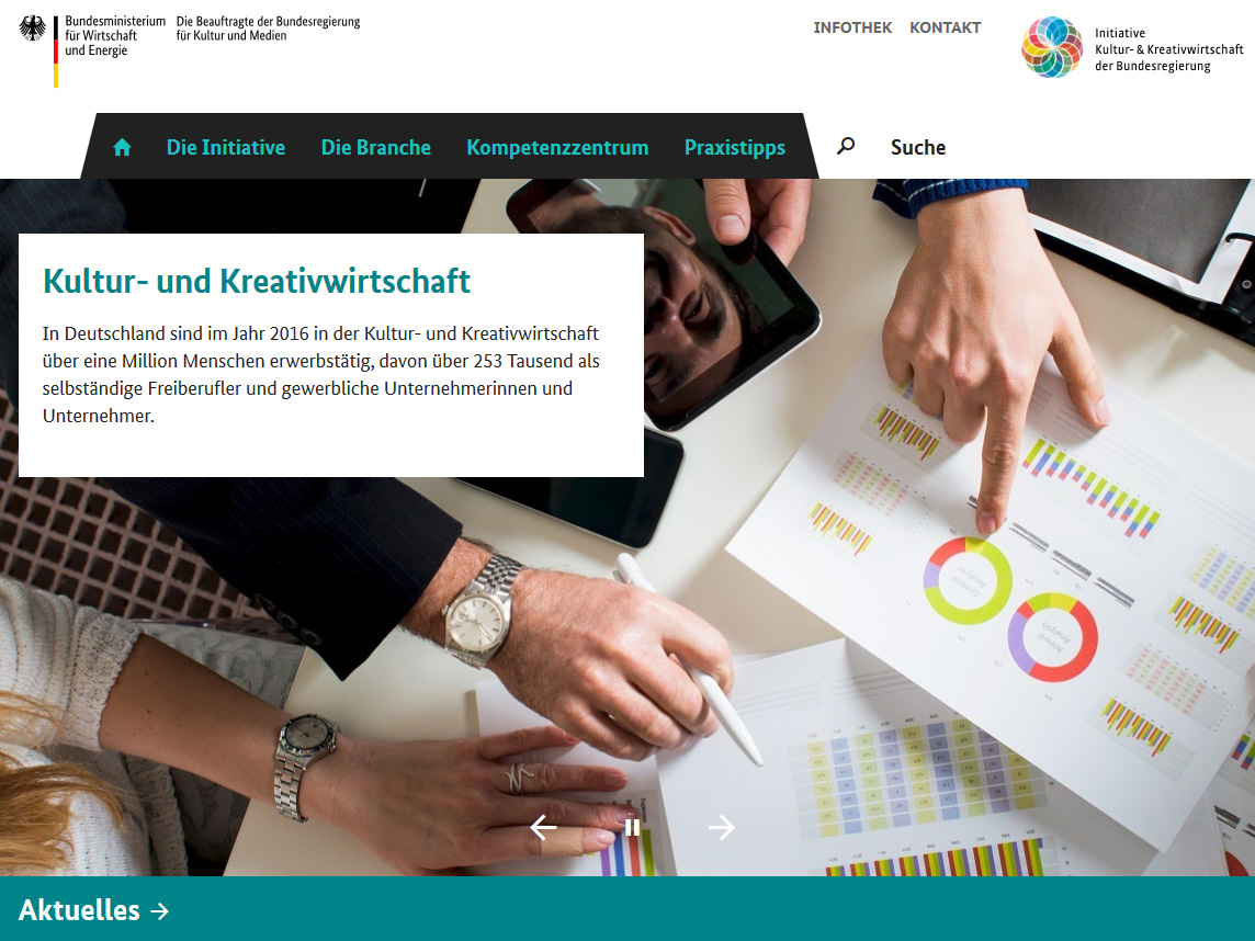 Screenshot vom Branchenportal der Kulturwirtschaft und Kreativwirtschaft www.kultur-kreativ-wirtschaft.de