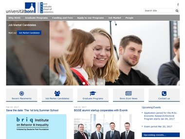 Screenshot der Internetseite vom Doctoral Program in Quantitative Economics der Bonn Graduate School of Economics (BGSE). 
