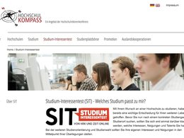 Screenshot Studium-Interessentest (SIT) Homepage HRK