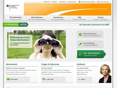 Screenshot Homepage stipendienlotse.de