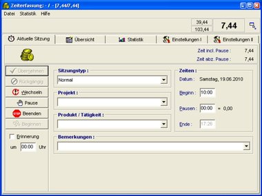 Screenshot der Freeware zur Zeiterfassung von Fajo.