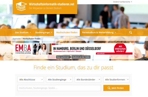Screenshot der Webseite www.Wirtschaftsinformatik-studieren.net