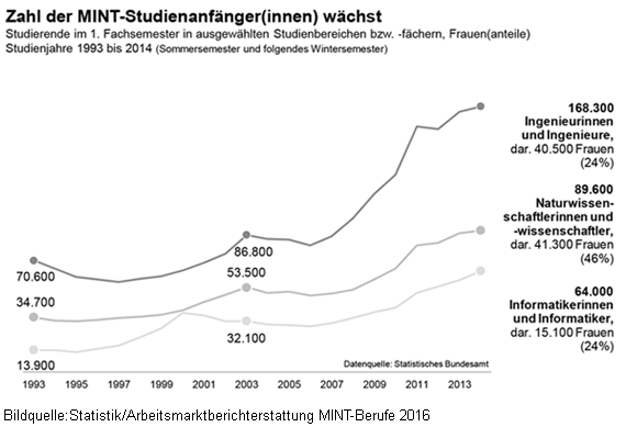 Anzahl der MINT-Studienanfänger von 1993 bis 2013 