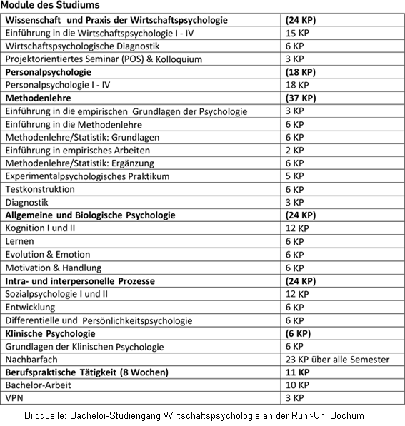 Studienplan Bachelor Wirtschaftspsychologie an der Ruhr-Universität Bochum