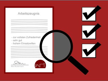 Arbeitszeugnis mit Checkliste und Lupe