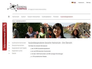 Screenshot Homepage hochschulkompass.de/auslandskooperationen.html