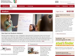 Screenshot der Internetseite wissenschaft.nrw.de in der Rubrik "studiengaenge-in-nrw"