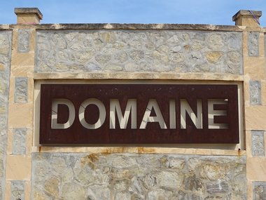 Domain-Hosting: Der Schriftzug Domain auf einer Steinhausmauer.