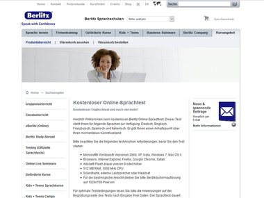 Screenshot Homepage berlitz.de/de/online_buchen/produktuebersicht/suchausgabe/sprachtest_online.html