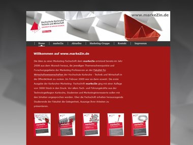 Screenshot der Internetseite zur Marketing Fachschrift »markeZin« der Hochschule Karlsruhe.