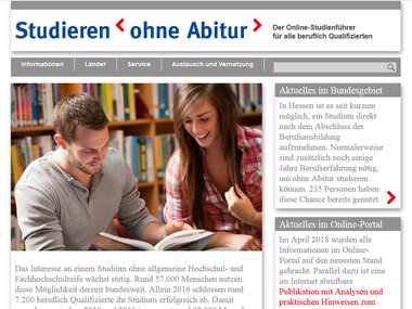 Screenshot vom Online-Studienführer studieren-ohne-abitur.de