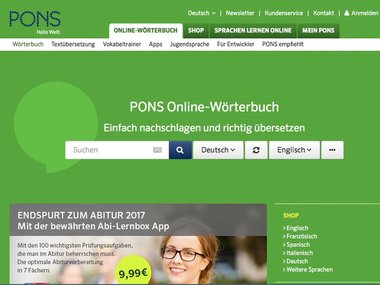Screenshot Homepage pons.de