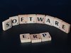 Aus Buchstabenplättchen ist das Wort Software aufgestellt worden und davor liegen die die Plättchen für ERP.