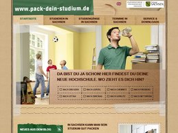 Screenshot der Internetseite pack-dein-studium.de zum Studieren in Sachsen.