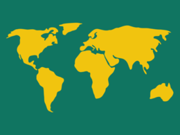 Das Bild zeigt eine gelbe Weltkarte.