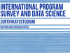 Grafik mit Binärcode und typografischen Elementen "International Program Survey and Data Science!